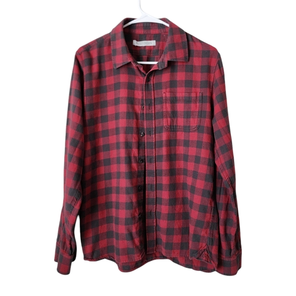 OUTERKNOWN red grey plaid‎ button up shirt size S